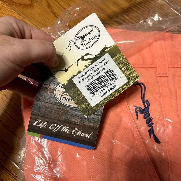 TrueFlies Manasota Chino Pant Rum Punch Coral Mens Size 38" x 30" NWT NEW - Picture 3 of 4